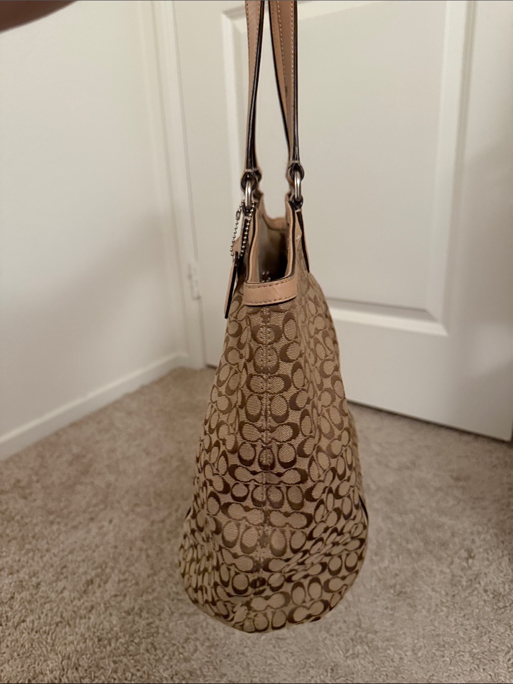 Coach Canvas Tote with Navy & Yellow Stripe Accents - Picture 2 of 16